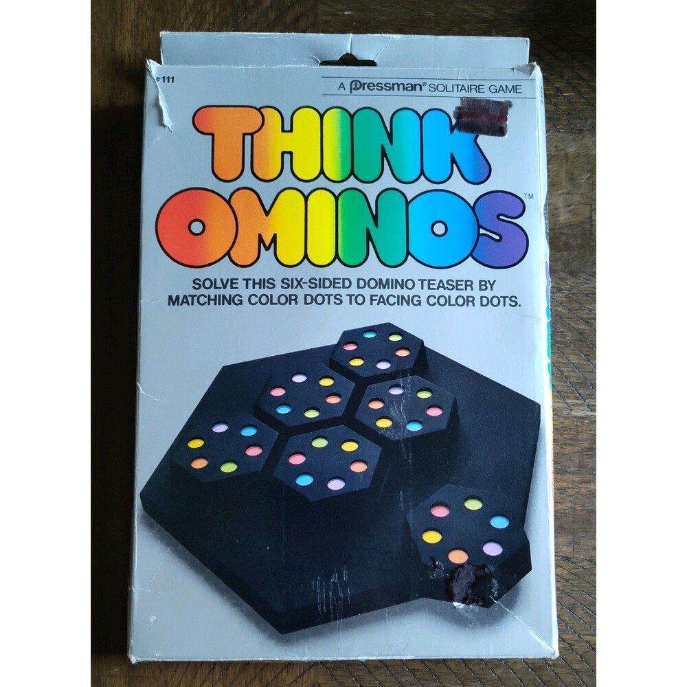 Vintage 1984 Pressman THINK OMINOS Solitaire Board Game - 100% Complete in Box